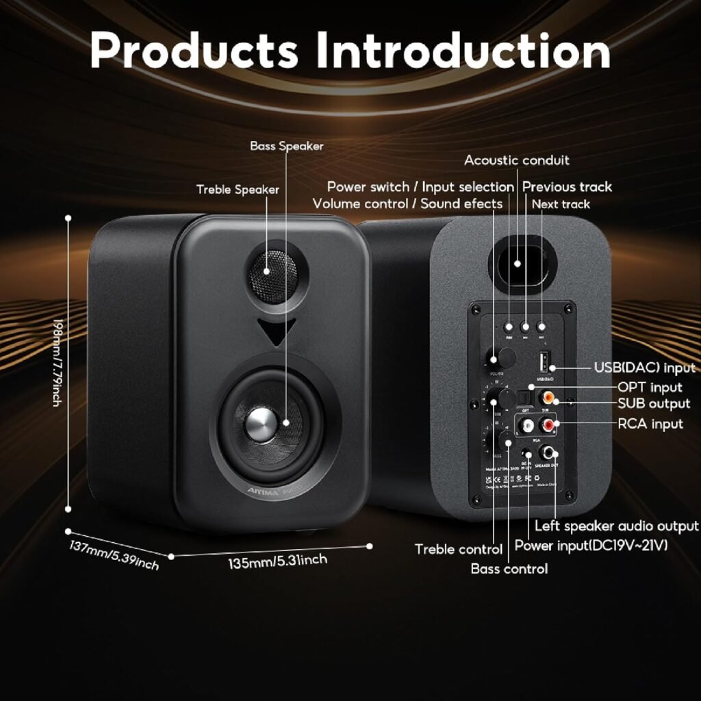 AIYIMA S400 80 Watt 2.0 Channel Home Audio Active Bookshelf Speakers with Sub Out | TPA3118 Amp Chip | Bluetooth/Optical/RCA/USB Input for TV | Treble Bass Tone | Remote |Upgraded Version AIYIMA S400 80 Watt 2.0 Channel Home Audio Active Bookshelf Speakers with Sub Out | TPA3118 Amp Chip | Bluetooth/Optical/RCA/USB Input for TV | Treble Bass Tone | Remote |Upgraded Version