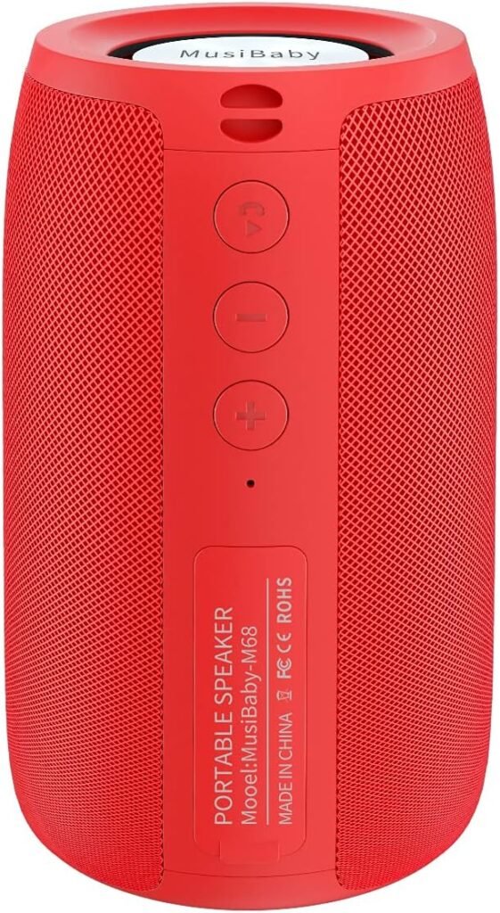 Bluetooth Speaker,MusiBaby Wireless,Outdoor, Waterproof,Portable Speaker,Dual Pairing, Bluetooth 5.0,Loud Stereo,Booming Bass,24H Playtime for HomeParty,Gifts(Pure Red)