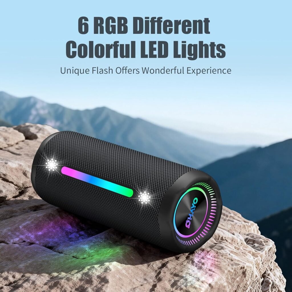 Bluetooth Speakers Wireless Loud Stereo Sound IPX7 Waterproof Outdoor Portable 25W Super Bass Speaker for Home Party Beach with 24H Playtime Colorful Lights BT5.3 TWS Pairing Birthday Gift Black