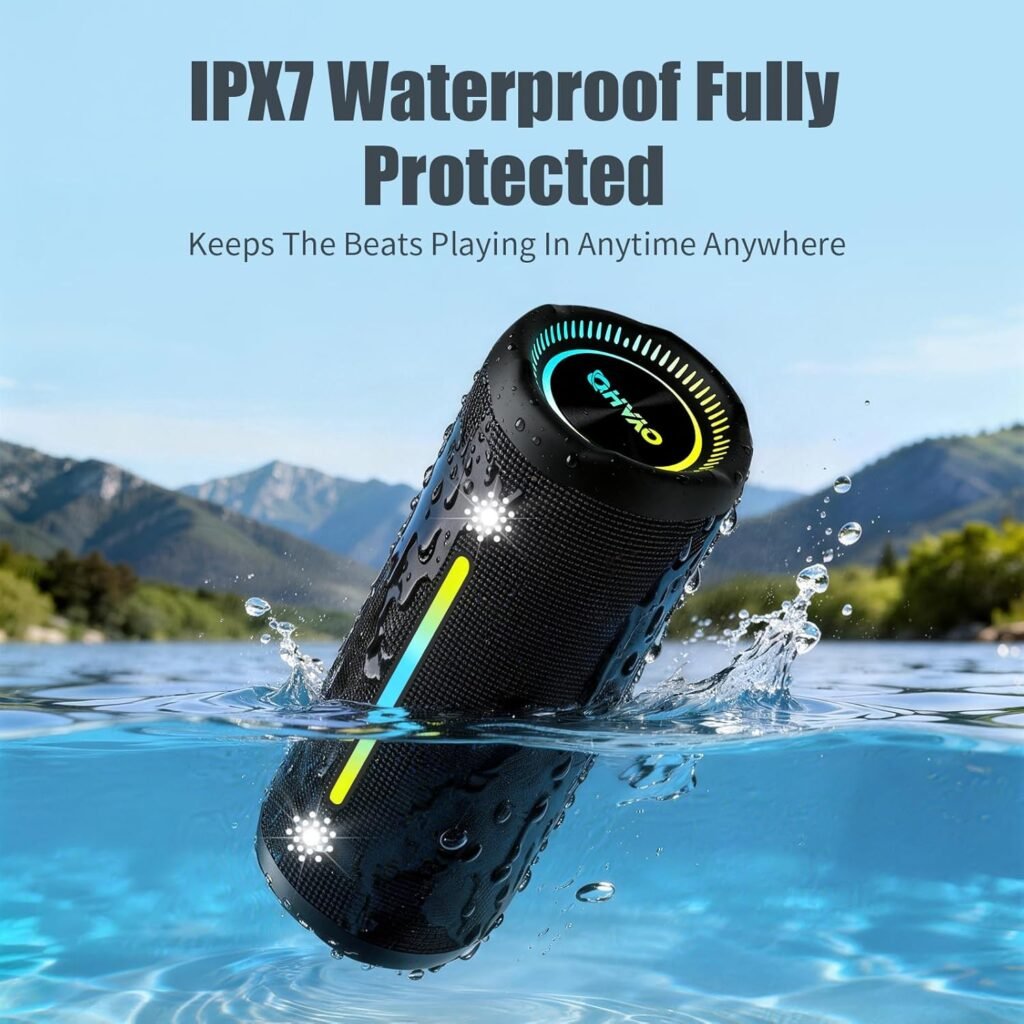 Bluetooth Speakers Wireless Loud Stereo Sound IPX7 Waterproof Outdoor Portable 25W Super Bass Speaker for Home Party Beach with 24H Playtime Colorful Lights BT5.3 TWS Pairing Birthday Gift Black