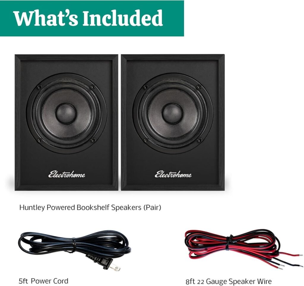 Electrohome Huntley Powered Bookshelf Speakers with Built-in Amplifier and 3 Drivers for Turntable, TV, PC and Wireless Music Streaming Featuring Bluetooth 5, RCA and Aux (EB10B) Electrohome Huntley Powered Bookshelf Speakers with Built-in Amplifier and 3 Drivers for Turntable, TV, PC and Wireless Music Streaming Featuring Bluetooth 5, RCA and Aux (EB10B)