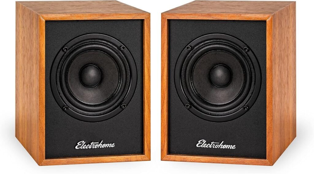 Electrohome Huntley Powered Bookshelf Speakers with Built-in Amplifier and 3 Drivers for Turntable, TV, PC and Wireless Music Streaming Featuring Bluetooth 5, RCA and Aux (EB10B) Electrohome Huntley Powered Bookshelf Speakers with Built-in Amplifier and 3 Drivers for Turntable, TV, PC and Wireless Music Streaming Featuring Bluetooth 5, RCA and Aux (EB10B)