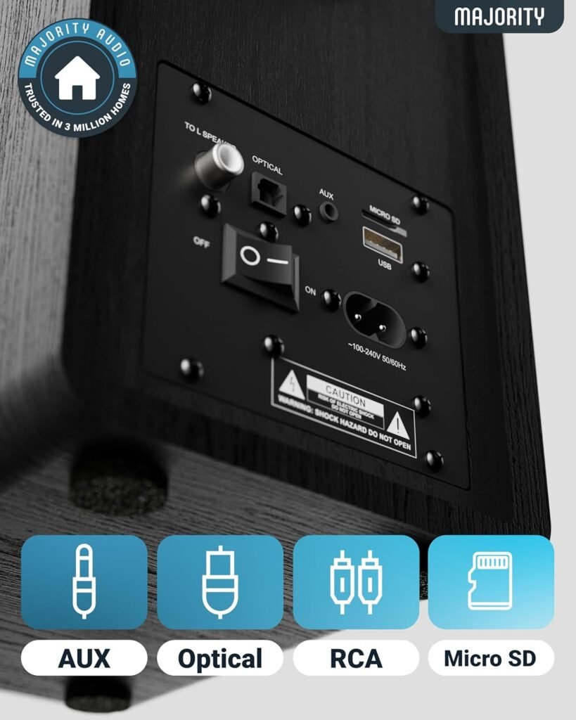 Majority Powered Bluetooth Bookshelf Speakers | Studio Monitors Speaker Set | 2.0 Home Studio Lecturers for PC  Turntables | Bluetooth Powered, Optical, USB  AUX Playback D40X
