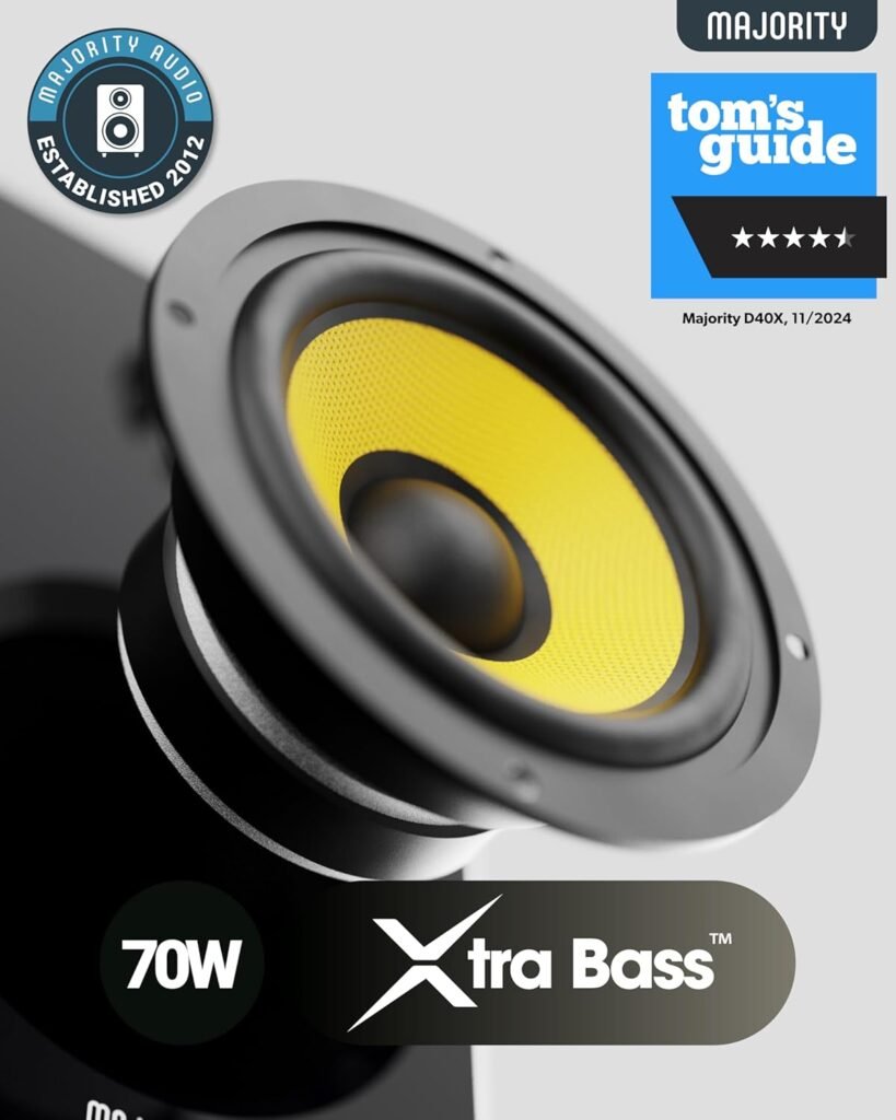 Majority Powered Bluetooth Bookshelf Speakers | Studio Monitors Speaker Set | 2.0 Home Studio Lecturers for PC  Turntables | Bluetooth Powered, Optical, USB  AUX Playback D40X