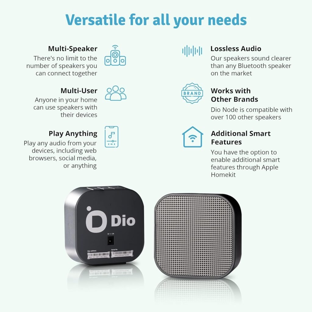 Dio Node Apple AirPlay 2 Compatible Multiroom Wi-Fi Home Speakers (5-Pack), Immersive Sound System, Works with Other Apple Devices, Easy to Connect, Spotify Player Dio Node Apple AirPlay 2 Compatible Multiroom Wi-Fi Home Speakers (5-Pack), Immersive Sound System, Works with Other Apple Devices, Easy to Connect, Spotify Player