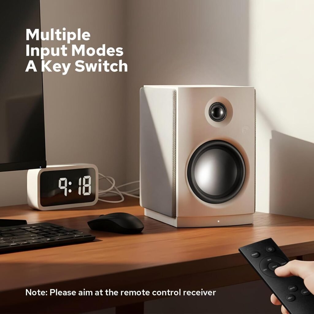 HiVi-Swans OS-10 HiFi Stereo Speakers, Bluetooth 5.0 Active Computer Bookshelf Speakers - 4 Dynamic Woofer, Powered Desk Speakers 62w RMS with Touch Control for PC/Phone/TV - White