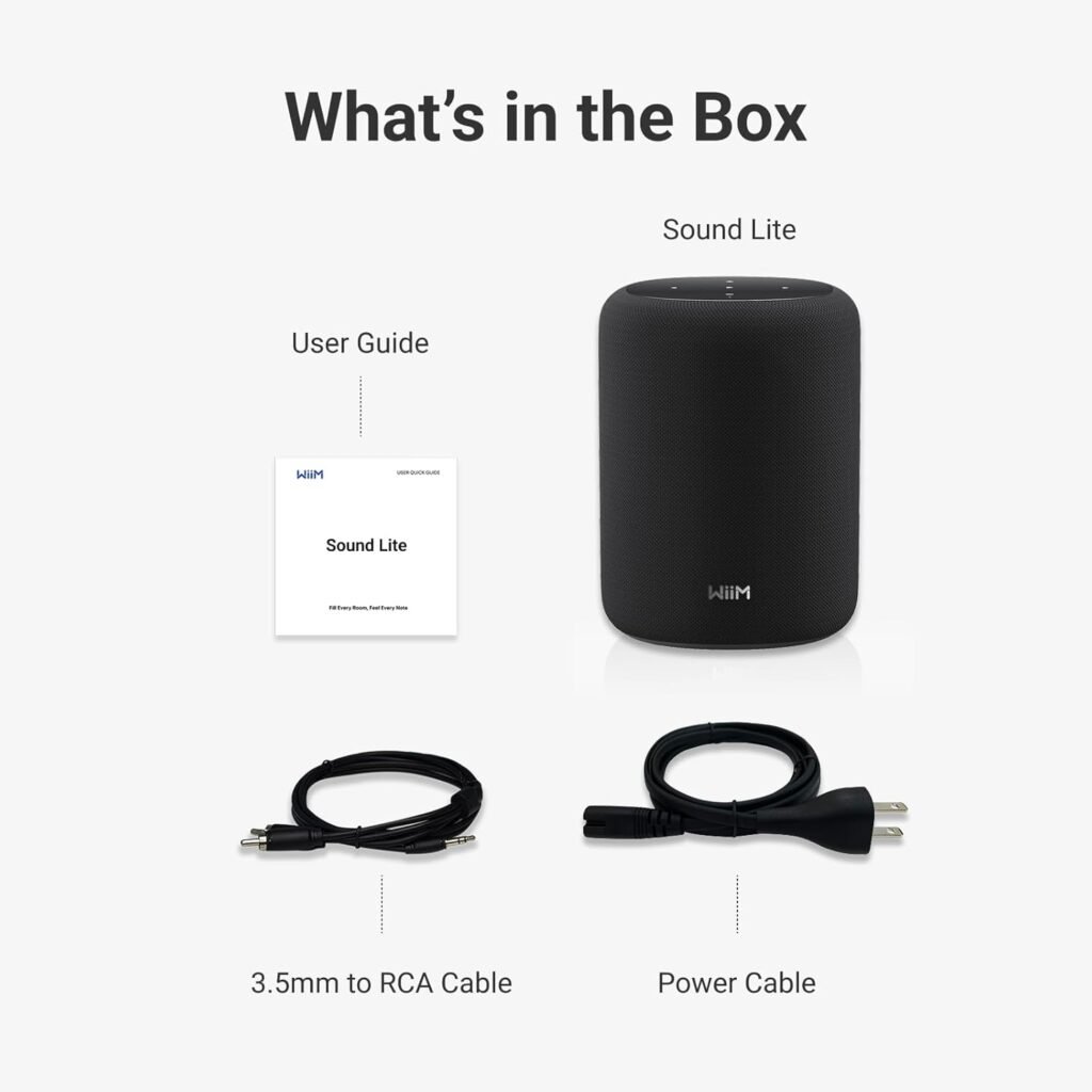 WiiM Sound Lite Smart Speaker, Hi‑Res 24‑bit/192 kHz, AI RoomFit™ Room Correction, 100W Peak, Wi‑Fi 6E/Bluetooth 5.3, Multi‑Room  Stereo Pairing, Black