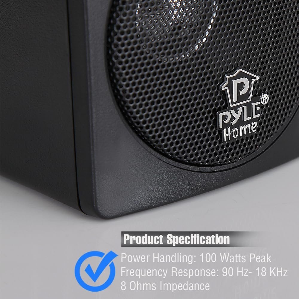 3 Mini Cube Bookshelf Speakers - 100W Small Bookshelf Speakers w/ 3 Paper Cone Driver, 8 Ohm - Passive Audio Book Shelf Speaker Pair For Home Theater Stereo Surround Sound - Pyle Home PCB3BK (Black)