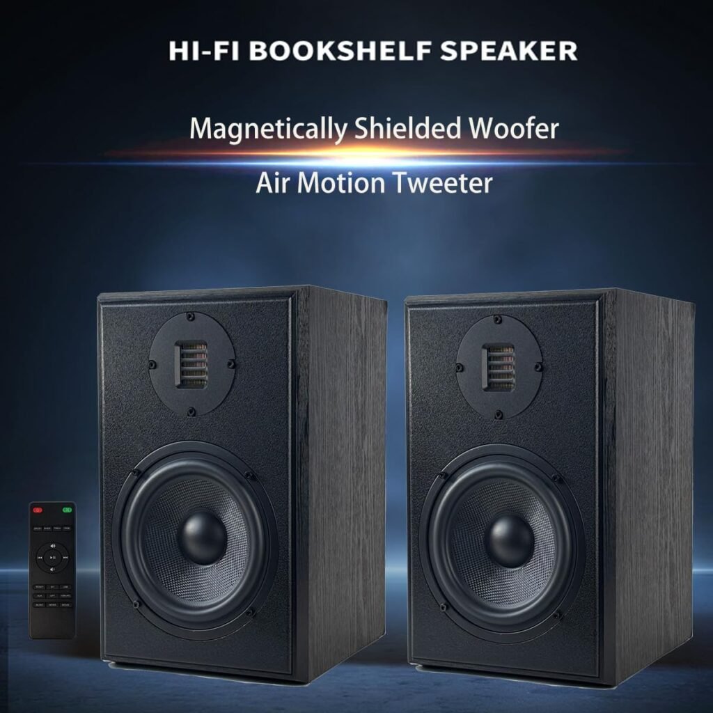 6.5 Power Bluetooth Bookshelf Speakers Pair with 4 inches Air Motion Tweeter Near Field Studio Monitor Speaker, Bluetooth V5.0,RCA,Opt,HMDI(ARC),USB and Remote Control (6.5 inches) 6.5 Power Bluetooth Bookshelf Speakers Pair with 4 inches Air Motion Tweeter Near Field Studio Monitor Speaker, Bluetooth V5.0,RCA,Opt,HMDI(ARC),USB and Remote Control (6.5 inches)