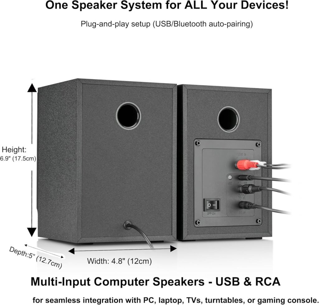 Computer Speakers for Desktop PC - 60W Bluetooth Stereo Sound with Bass, Active Powered Speakers for Home Audio, Monitor, Laptop, Gaming TV, (Black Pair) Computer Speakers for Desktop PC - 60W Bluetooth Stereo Sound with Bass, Active Powered Speakers for Home Audio, Monitor, Laptop, Gaming TV, (Black Pair)