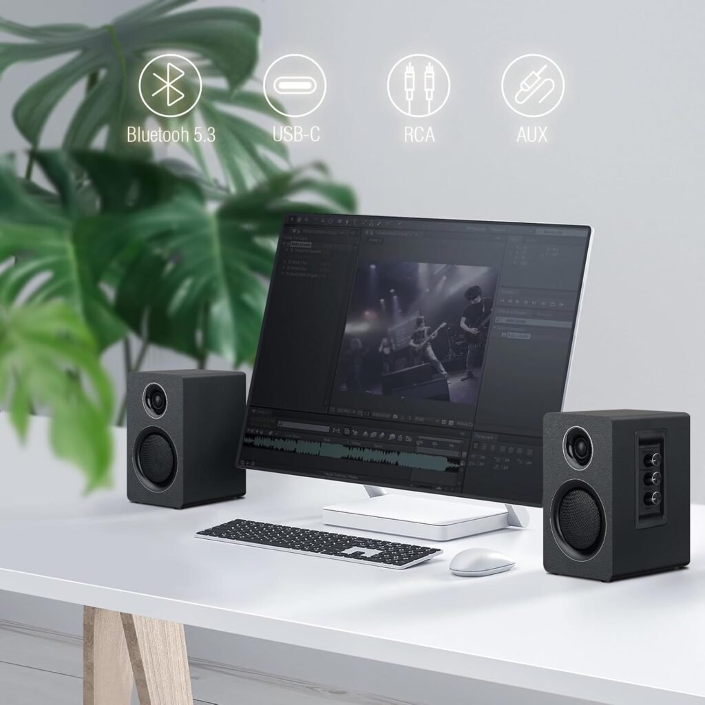 Computer Speakers for Desktop PC, Active Bookshelf Speaker with 3‘’ Carbon Fiber Woofer and Silk Film Tweeter ,Supports Bluetooth 5.3, USB-C, AUX/RCA Input for Record Player TV - Black Stereo Set Computer Speakers for Desktop PC, Active Bookshelf Speaker with 3‘’ Carbon Fiber Woofer and Silk Film Tweeter ,Supports Bluetooth 5.3, USB-C, AUX/RCA Input for Record Player TV - Black Stereo Set