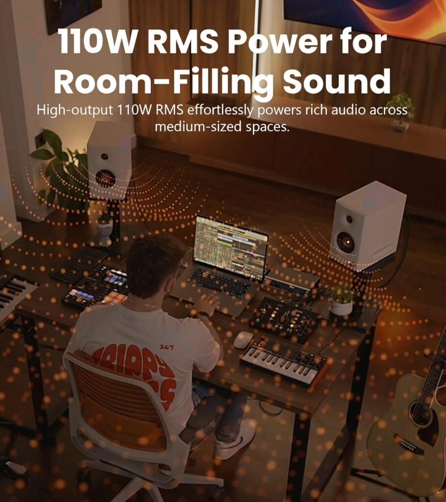 Edifier MR5 2.0 Studio Monitor Bookshelf Speakers, 110W(RMS), Hi-Res Audio, Bluetooth 6.0, 3-Way Active Design, Room Compensation, XLR/TRS/RCA Inputs, Compact Size for Home Studio  Music - Black