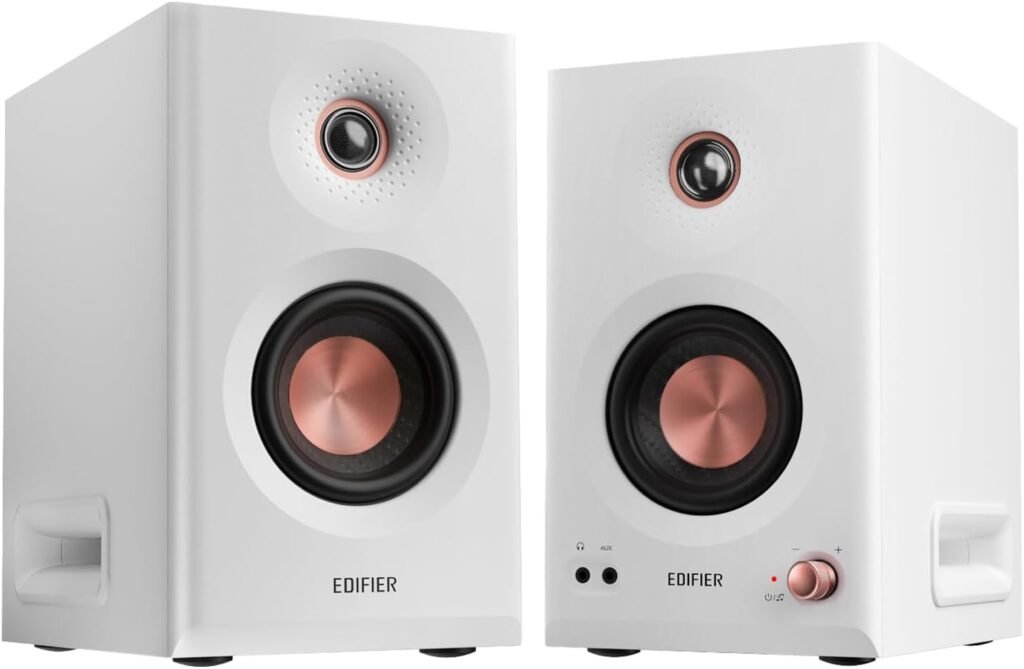 Edifier MR5 2.0 Studio Monitor Bookshelf Speakers, 110W(RMS), Hi-Res Audio, Bluetooth 6.0, 3-Way Active Design, Room Compensation, XLR/TRS/RCA Inputs, Compact Size for Home Studio Music - White Edifier MR5 2.0 Studio Monitor Bookshelf Speakers, 110W(RMS), Hi-Res Audio, Bluetooth 6.0, 3-Way Active Design, Room Compensation, XLR/TRS/RCA Inputs, Compact Size for Home Studio Music - White