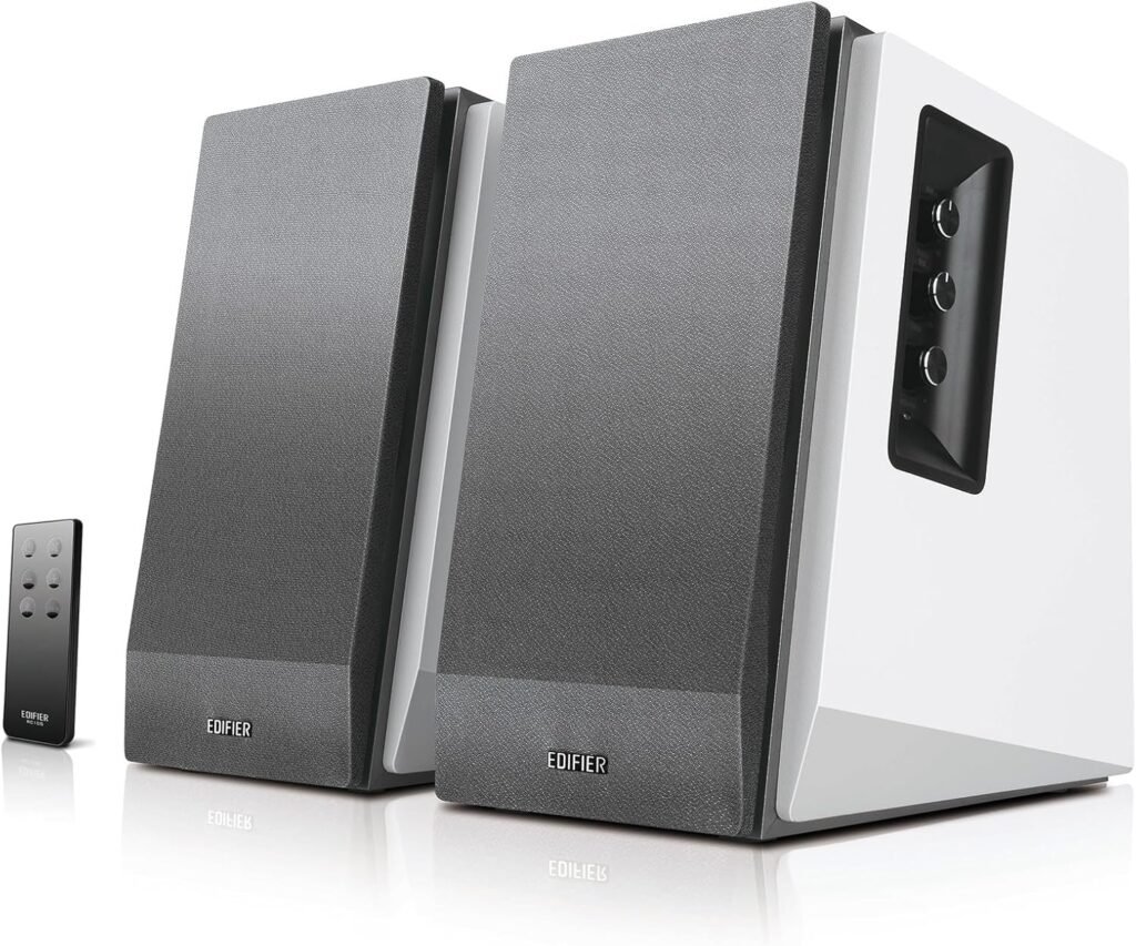 Edifier R1700BT Bluetooth Bookshelf Speaker - Active Near-Field Studio Monitors - Powered Speakers 2.0 Setup Wooden Enclosure - 66w RMS White