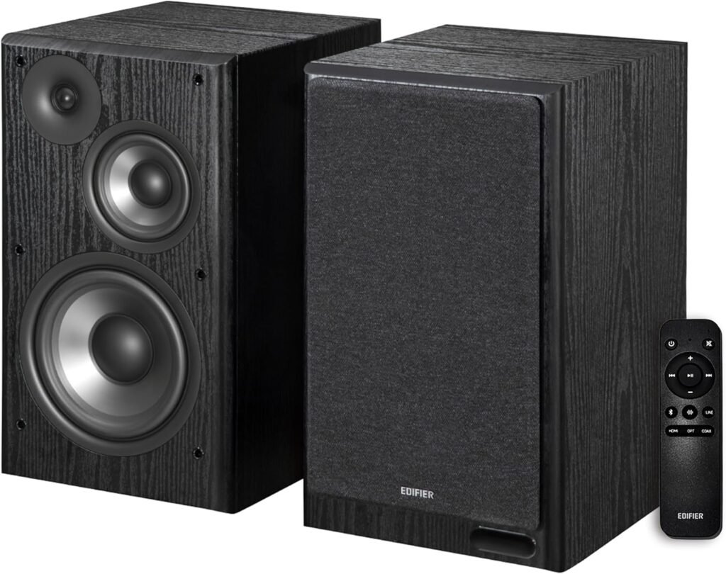 Edifier R2750DB MKII Powered Bookshelf Speakers, 144W 3-Way Active Studio Monitor with Sub Out, Hi-Res Audio, Bluetooth 6.0 with LDAC, HDMI/Optical/Coaxial for Turntable, PC, Home Audio - Black