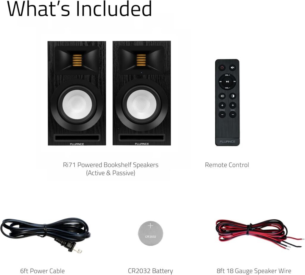 Fluance Ri71 Reference Stereo Powered Bookshelf Speakers with High Performance AMT Tweeters, 5 Drivers, 120W Amplifier for Music, Turntable, TV, PC - HDMI, Bluetooth, RCA  Subwoofer Out (Black Ash)
