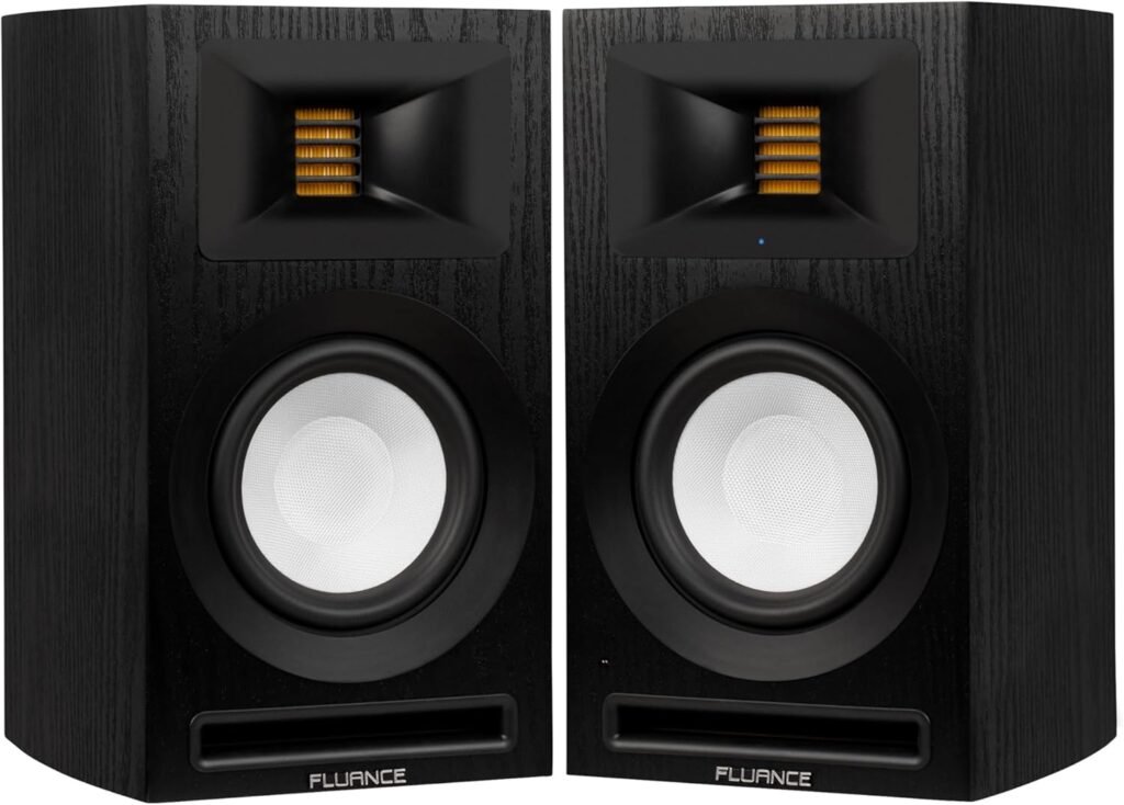 Fluance Ri71 Reference Stereo Powered Bookshelf Speakers with High Performance AMT Tweeters, 5 Drivers, 120W Amplifier for Music, Turntable, TV, PC - HDMI, Bluetooth, RCA  Subwoofer Out (Black Ash)