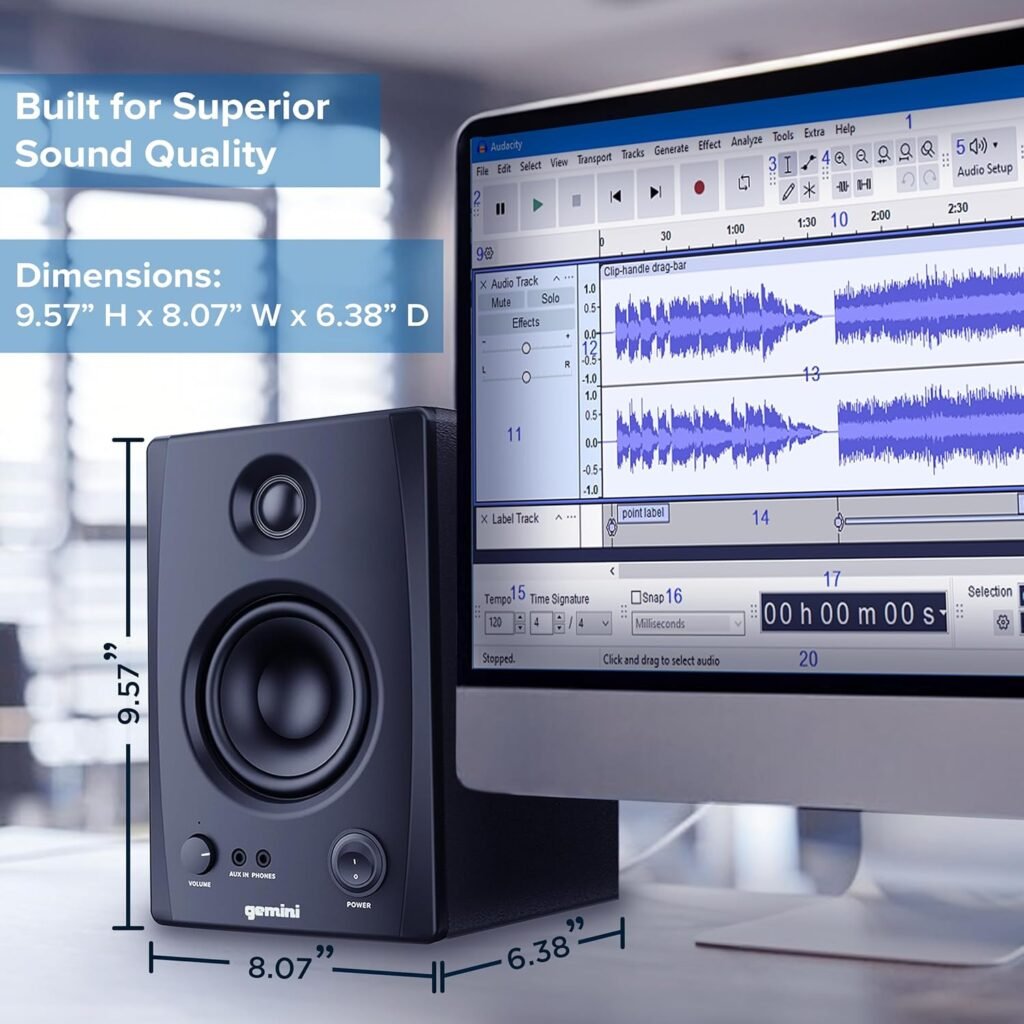 Gemini Sound SMX-3BT 100W Bluetooth Bookshelf Studio Monitor Speakers, Active/Passive Pair for PC, Turntables, Desktop, RCA/3.5mm Aux Input, Wood Cabinet, EQ Control, Perfect for Home Studio and DJs