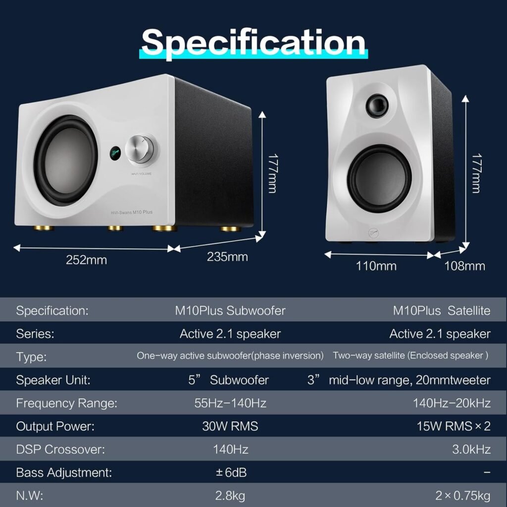 HiVi-Swans M10 Plus White Bookshelf Speaker, Bluetooth Powered Computer Speakers with Subwoofer 2.1 Home Speakers Stereo System – 60W RMS – AUX Audio HiVi-Swans M10 Plus White Bookshelf Speaker, Bluetooth Powered Computer Speakers with Subwoofer 2.1 Home Speakers Stereo System – 60W RMS – AUX Audio