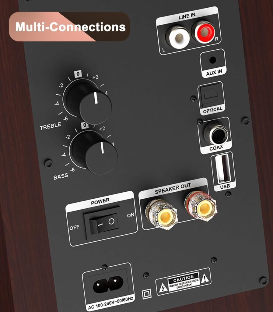 LONPOO 100W Active Bookshelf Speakers, 4 HiFi Bookshelf Speaker, Bluetooth Optical/Coaxial/RCA/ 24bit DAC USB/AUX-in for TV PC Desktop Turntable,12MM Cabinet, Remote Control (LP42M)