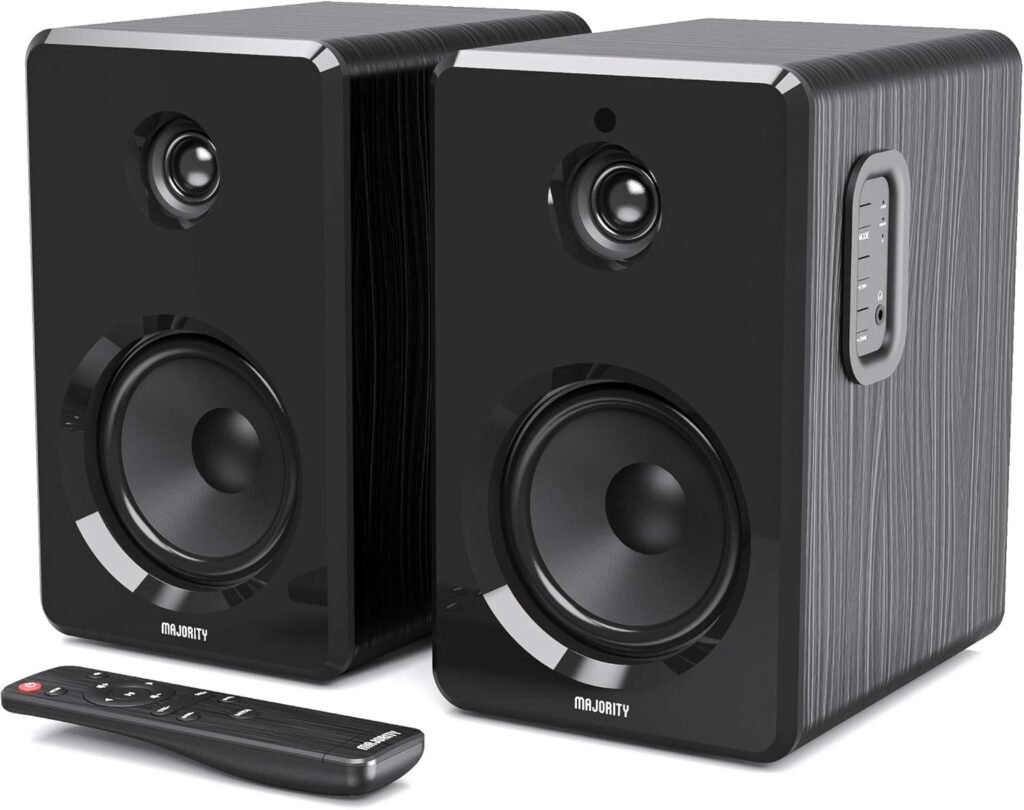 Majority D40 Active Bookshelf Speakers | Powered Stereo Studio Speakers | Powerful Amplified 2.0 Channel Sound | Bluetooth, Optical, RCA, USB  Aux Playback | Digital Controls | HiFi Speakers