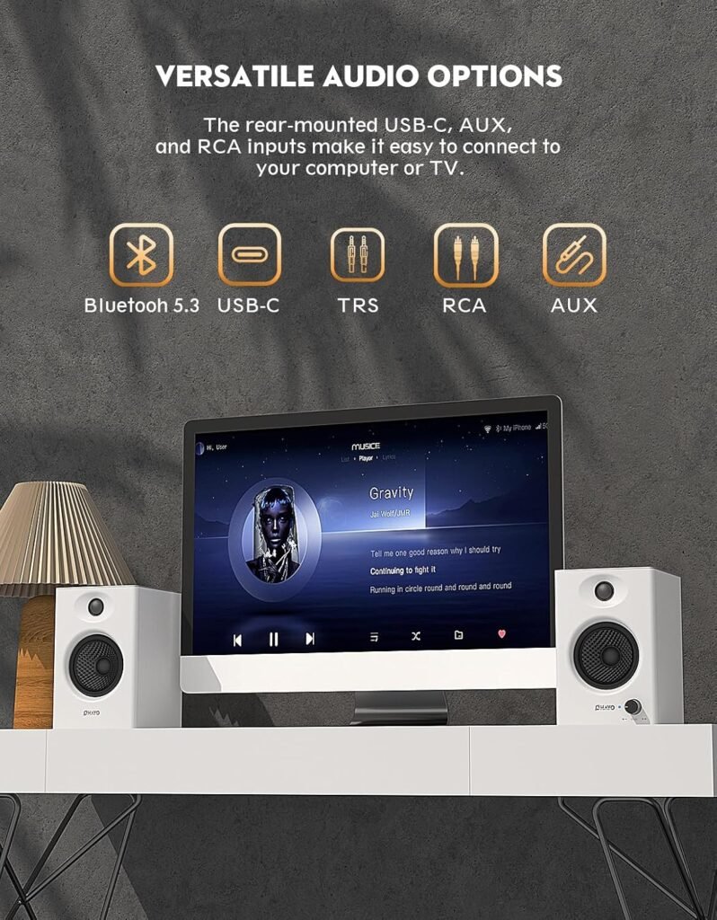 OHAYO 60W Computer Speakers for Gaming and Music, Active Bluetooth 5.3, Stereo 2.0 Speakers for Desktop PC Monitor or Laptop, Surround Sound Speaker, 3.5 mm Aux RCA Input, USB-Powered, 1 Pair, White OHAYO 60W Computer Speakers for Gaming and Music, Active Bluetooth 5.3, Stereo 2.0 Speakers for Desktop PC Monitor or Laptop, Surround Sound Speaker, 3.5 mm Aux RCA Input, USB-Powered, 1 Pair, White