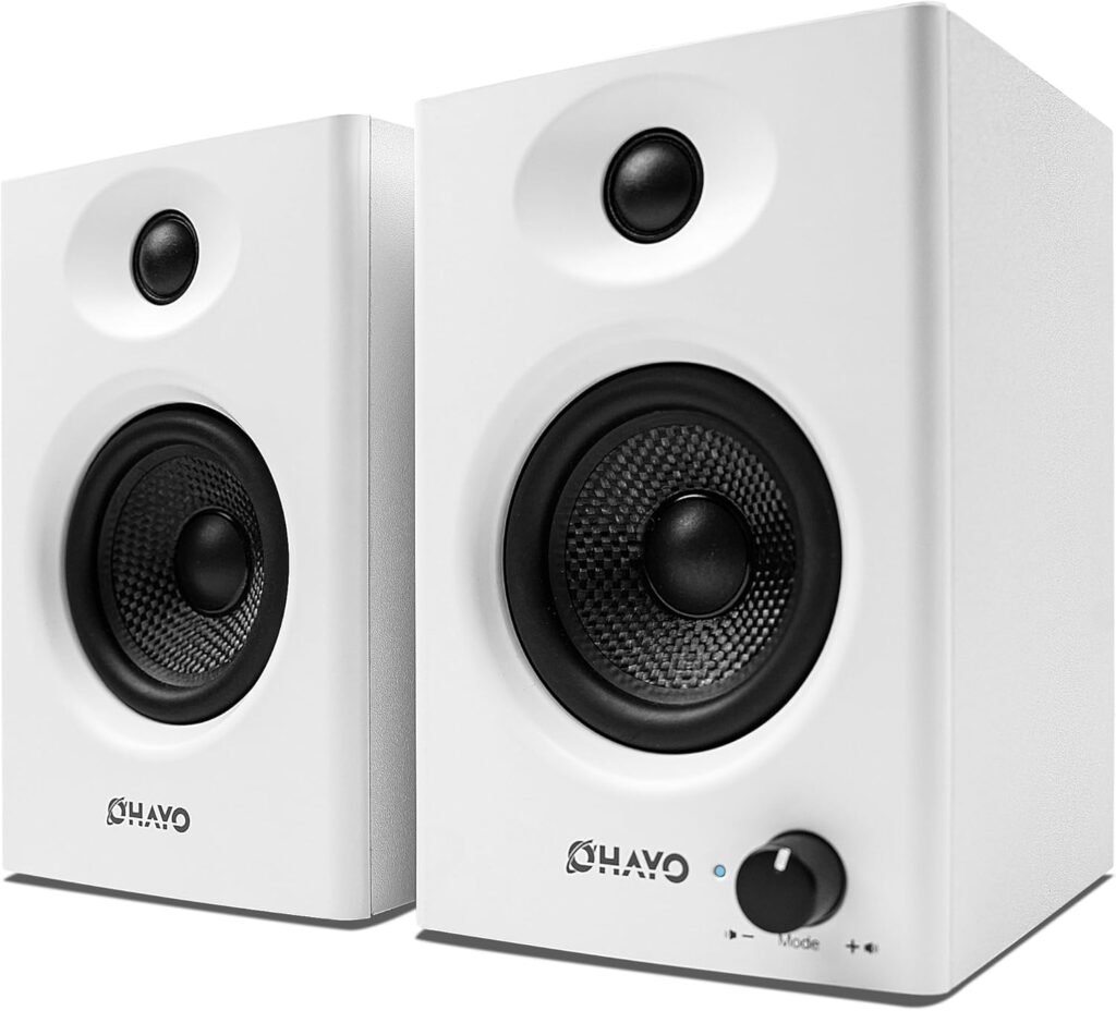 OHAYO 60W Computer Speakers for Gaming and Music, Active Bluetooth 5.3, Stereo 2.0 Speakers for Desktop PC Monitor or Laptop, Surround Sound Speaker, 3.5 mm Aux RCA Input, USB-Powered, 1 Pair, White OHAYO 60W Computer Speakers for Gaming and Music, Active Bluetooth 5.3, Stereo 2.0 Speakers for Desktop PC Monitor or Laptop, Surround Sound Speaker, 3.5 mm Aux RCA Input, USB-Powered, 1 Pair, White