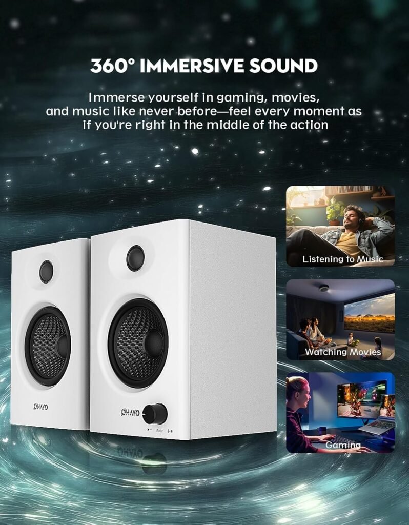 OHAYO 60W Computer Speakers for Gaming and Music, Active Bluetooth 5.3, Stereo 2.0 Speakers for Desktop PC Monitor or Laptop, Surround Sound Speaker, 3.5 mm Aux RCA Input, USB-Powered, 1 Pair, White OHAYO 60W Computer Speakers for Gaming and Music, Active Bluetooth 5.3, Stereo 2.0 Speakers for Desktop PC Monitor or Laptop, Surround Sound Speaker, 3.5 mm Aux RCA Input, USB-Powered, 1 Pair, White