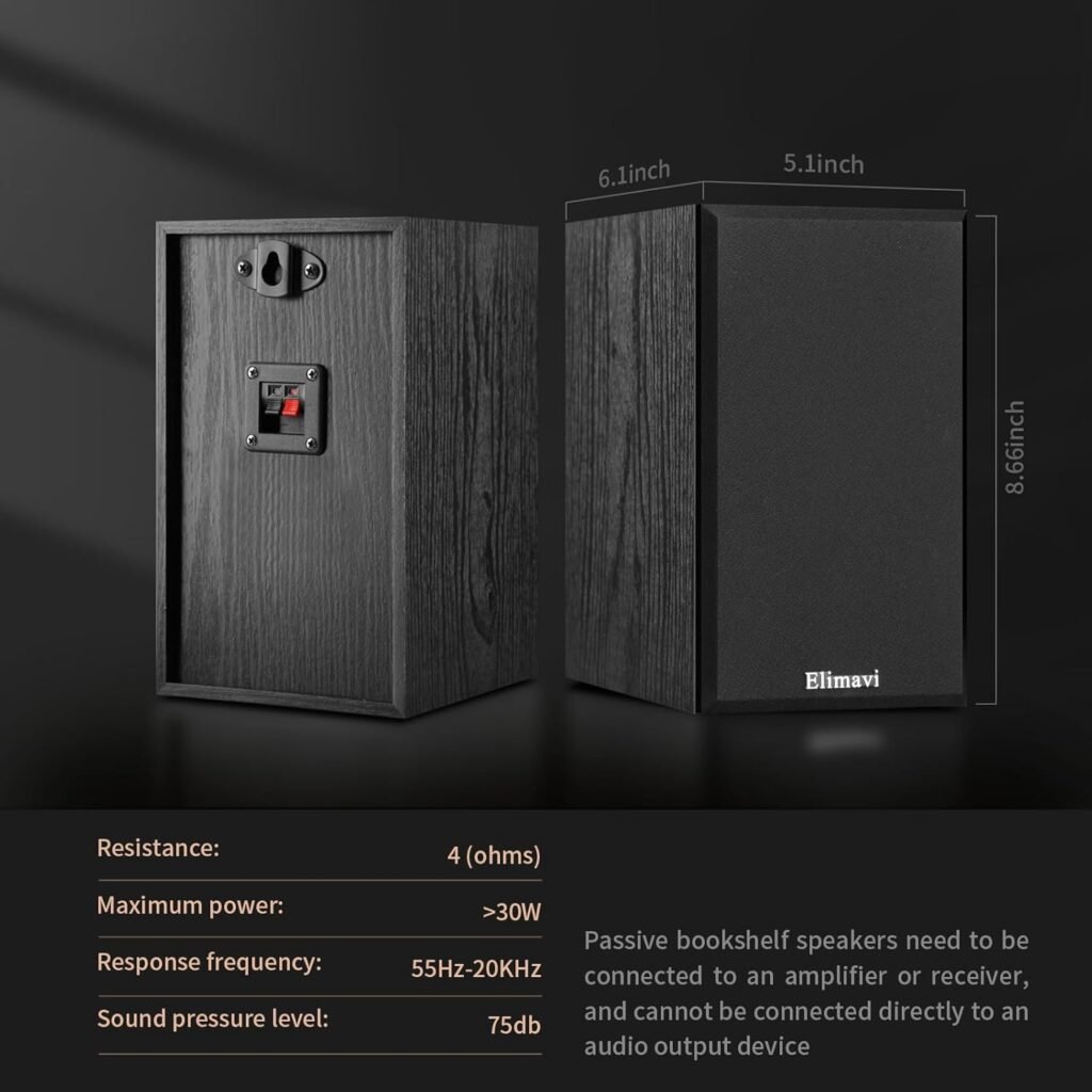 Passive Bookshelf Speakers for Home Theater Surround Sound, Satellite Stereo Speakers with Classic Wood Grain for Record Player/Computer/TV, Wall Mountable, Cable Included, Black Passive Bookshelf Speakers for Home Theater Surround Sound, Satellite Stereo Speakers with Classic Wood Grain for Record Player/Computer/TV, Wall Mountable, Cable Included, Black