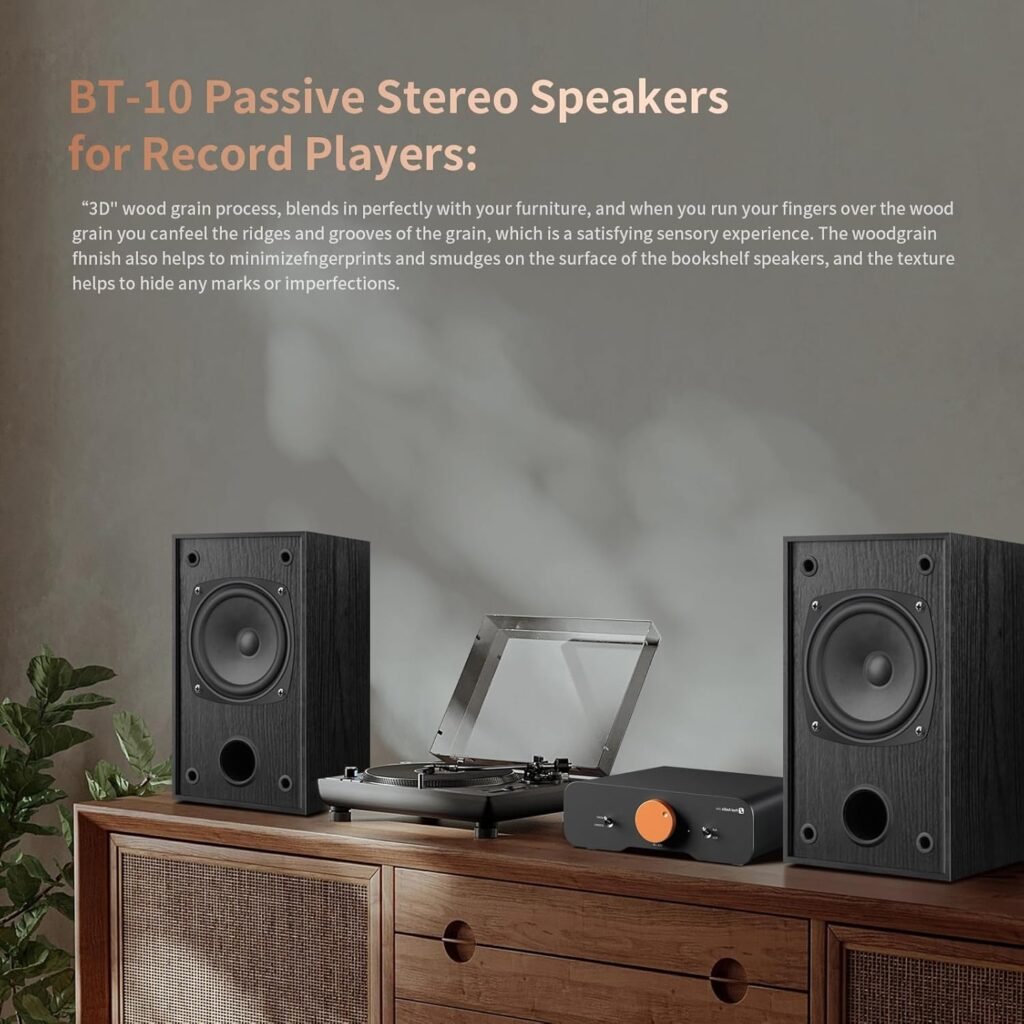 Passive Bookshelf Speakers for Home Theater Surround Sound, Satellite Stereo Speakers with Classic Wood Grain for Record Player/Computer/TV, Wall Mountable, Cable Included, Black Passive Bookshelf Speakers for Home Theater Surround Sound, Satellite Stereo Speakers with Classic Wood Grain for Record Player/Computer/TV, Wall Mountable, Cable Included, Black