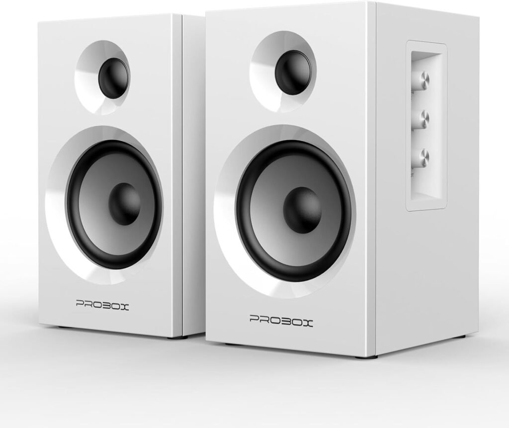 Powered Bookshelf Speakers HiFi Computer Gaming Monitors with Bluetooth 5.3  24-Bit USB DAC Stereo Speaker PC Speakers 3.5 Woofer,1 Silk Dome Tweeter, Adjustable Bass/Treble BT16 - White