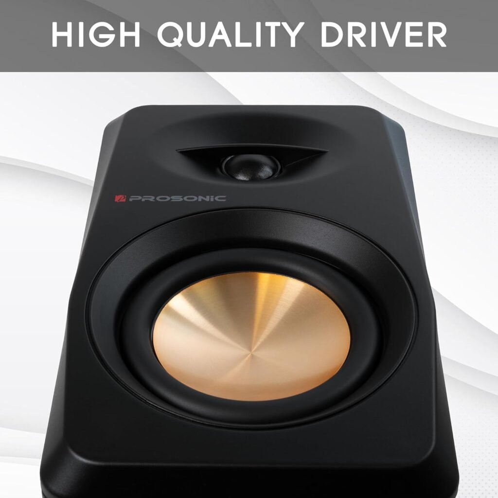 Prosonic BT30 Powered Bluetooth Bookshelf Speakers - 80W Active Studio Monitors for Home Theater, PC, Turntable  TV - Optical, Coaxial, Dual RCA Inputs - DSP  DRC (Black)