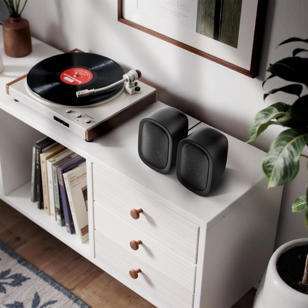 Saiyin Powered Bluetooth Bookshelf Speakers for Record Player, 40W Stereo Sound Speakers with 3-Inch Woofer, Dual-Curved Horn Bass Reflex Port and Optical/AUX/TV-ARC for Turntable/PC/TV, Pair