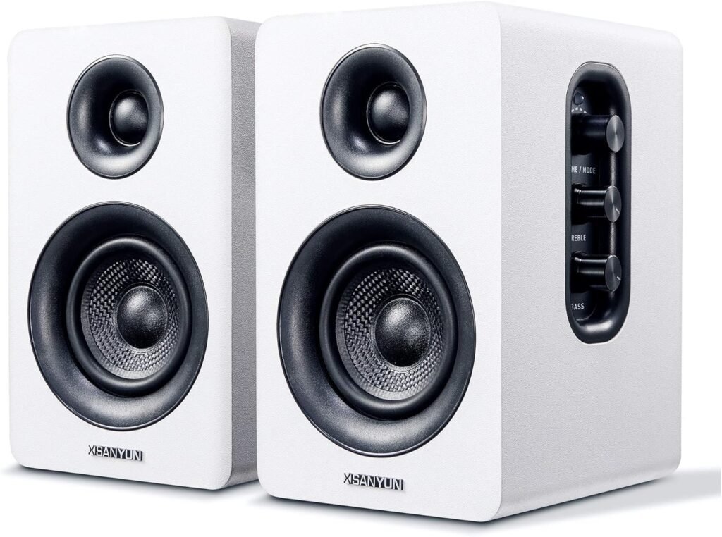 Sanyun SW206 4” HiFi Bookshelf Speakers with Studio Mode, 80W Active, Bluetooth 5.4/Optical/Coaxial/TRS/Aux/24bit DAC USB, for Turntable TV PC Desktop, MDF Cabinet, Remote Control, White Sanyun SW206 4” HiFi Bookshelf Speakers with Studio Mode, 80W Active, Bluetooth 5.4/Optical/Coaxial/TRS/Aux/24bit DAC USB, for Turntable TV PC Desktop, MDF Cabinet, Remote Control, White