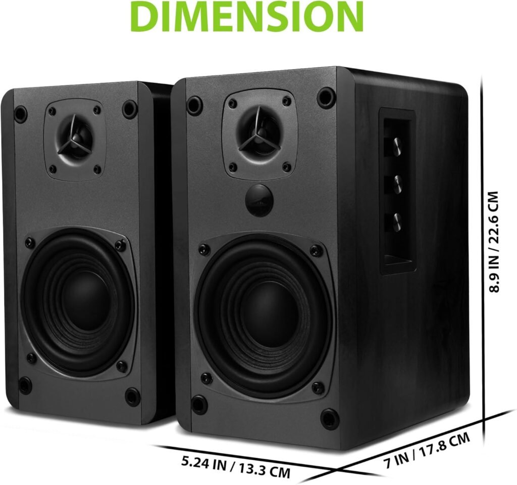 SINGING WOOD BT27 Active Powered Bluetooth Bookshelf Speakers - 60W RMS Studio Monitor Speakers for PC, TV, Turntable - High Fidelity Wooden Enclosure with Remote Control - Black