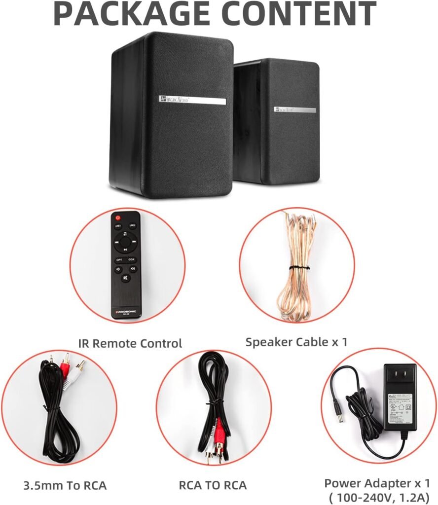 SINGING WOOD BT27 Active Powered Bluetooth Bookshelf Speakers - 60W RMS Studio Monitor Speakers for PC, TV, Turntable - High Fidelity Wooden Enclosure with Remote Control - Black