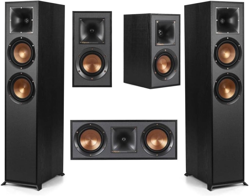Klipsch Reference 5.0 Home Theater System Bundle with 2X R-620F Floorstanding Speaker, 52C Center Channel, 41M Bookshelf, Black