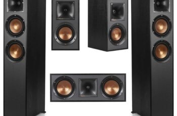 Klipsch Reference 5.0 Home Theater System Bundle with 2X R-620F Floorstanding Speaker, 52C Center Channel, 41M Bookshelf, Black