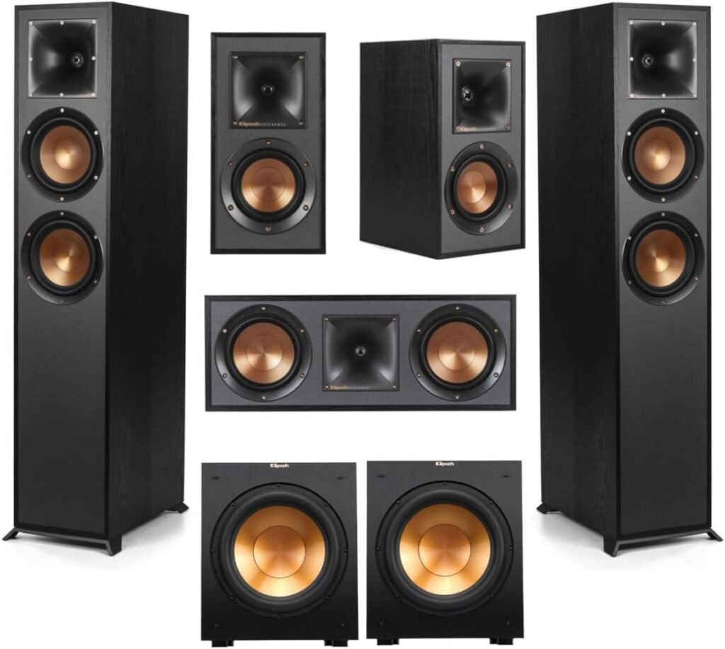 Klipsch Reference 5.2 Home Theater Pack with 2X R-620F Floorstanding Speaker, 12SW Subwoofer, 52C Center Channel and -41M Bookshelf, Black