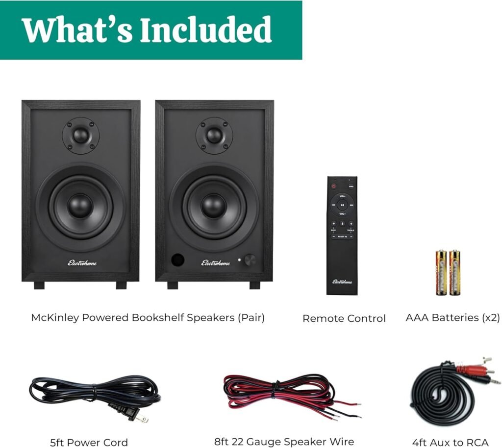 Electrohome McKinley 2.0 Stereo Powered Bookshelf Speakers with Built-in Amplifier and Drivers for Turntable, TV, PC and Wireless Music Streaming Featuring Bluetooth 5, RCA and Aux (EB30B) Electrohome McKinley 2.0 Stereo Powered Bookshelf Speakers with Built-in Amplifier and Drivers for Turntable, TV, PC and Wireless Music Streaming Featuring Bluetooth 5, RCA and Aux (EB30B)