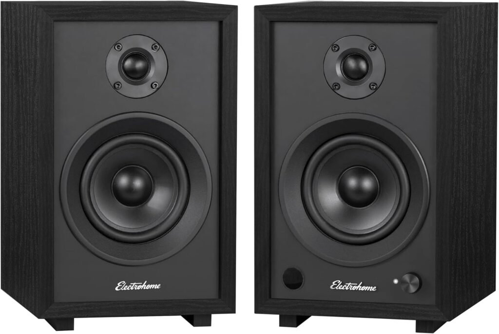 Electrohome McKinley 2.0 Stereo Powered Bookshelf Speakers with Built-in Amplifier and Drivers for Turntable, TV, PC and Wireless Music Streaming Featuring Bluetooth 5, RCA and Aux (EB30B) Electrohome McKinley 2.0 Stereo Powered Bookshelf Speakers with Built-in Amplifier and Drivers for Turntable, TV, PC and Wireless Music Streaming Featuring Bluetooth 5, RCA and Aux (EB30B)