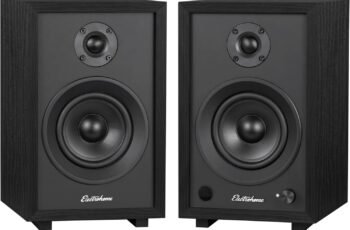 Electrohome McKinley 2.0 Stereo Powered Bookshelf Speakers with Built-in Amplifier and 4″ Drivers for Turntable, TV, PC and Wireless Music Streaming Featuring Bluetooth 5, RCA and Aux (EB30B)