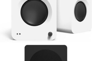 Kanto REN Grey Bluetooth Powered Bookshelf Speakers – Matte Grey Pair with a SUB8VMB Sealed Powered 8″ Subwoofer – Vinyl Black (2024)