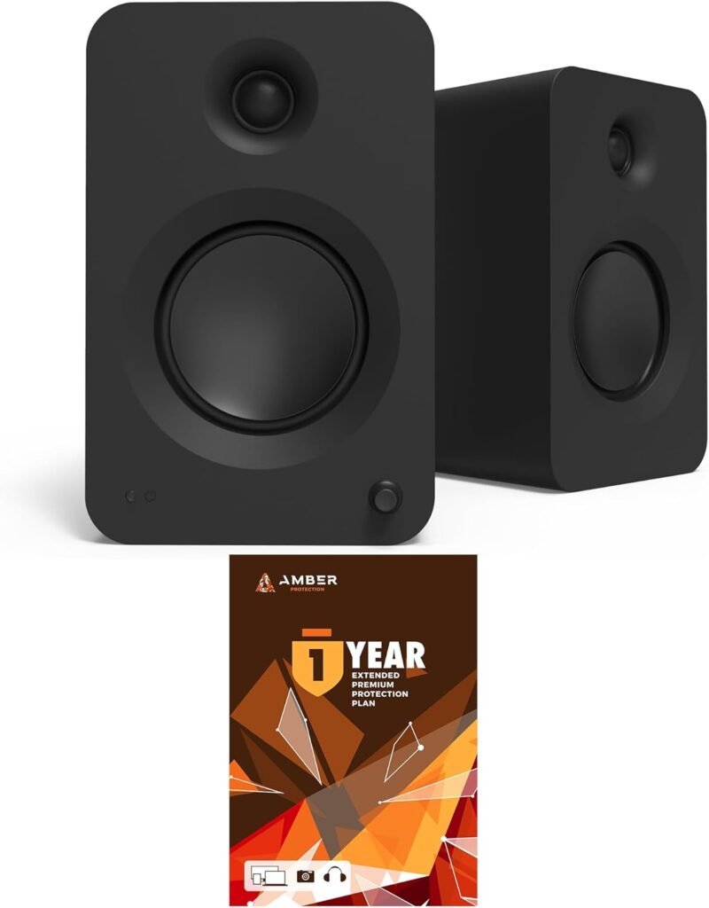 Kanto REN MB Bluetooth Powered Bookshelf Speakers - Matte Black Pair with Year Amber Protection Extension Plan (2024)