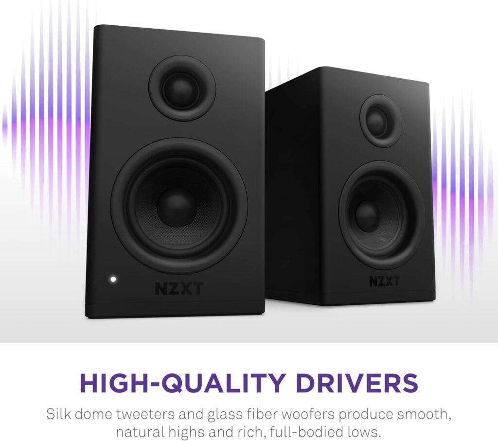 NZXT Relay PC Gaming Desktop Speakers - AP-SPKB2-US - Bookshelf-Style Design - Watts - High Dynamic Range - Silk Dome Tweeters - Glass Fiber Woofers - Black