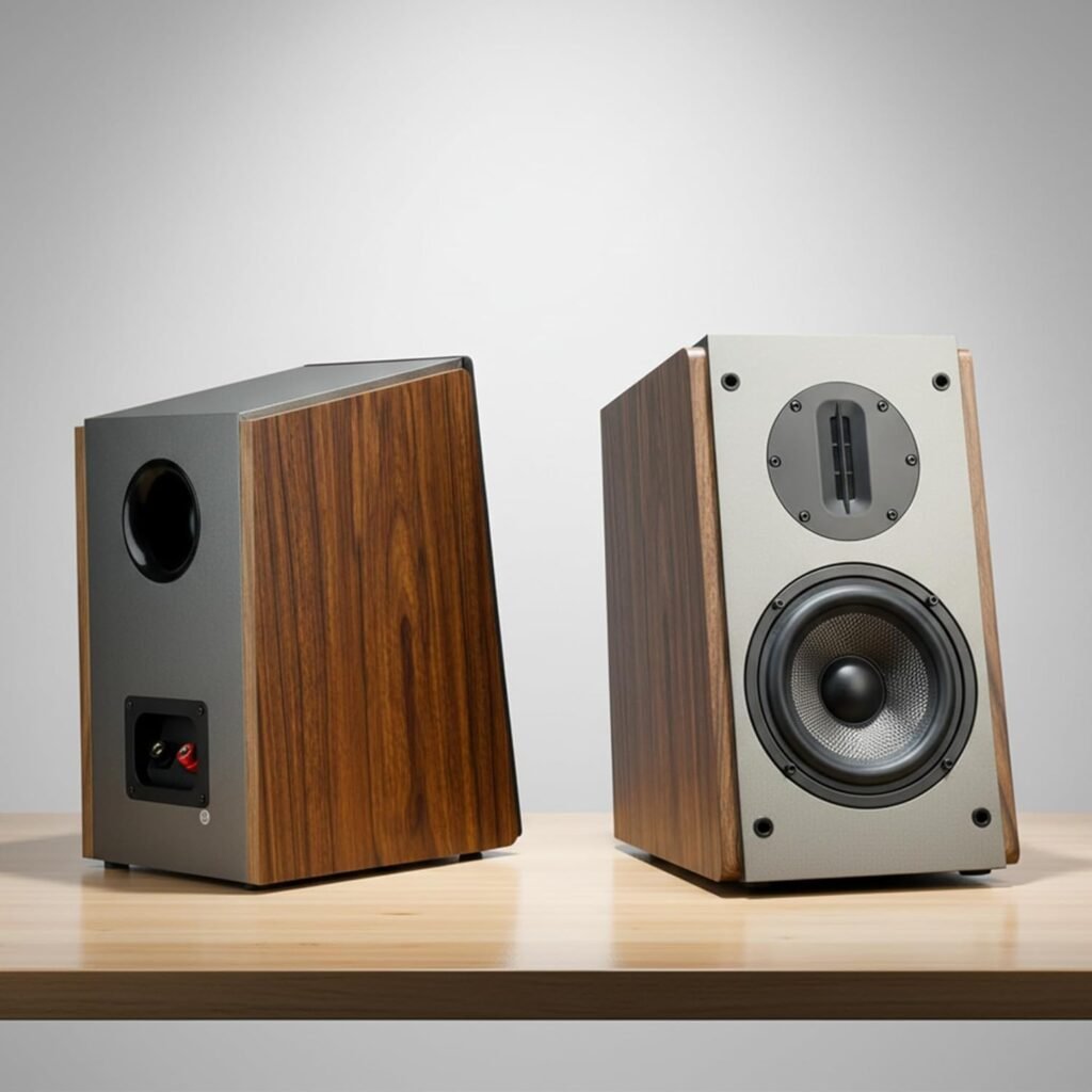 Passive Bookshelf Speakers 5.25 High Output Woofer Inches Ribbon Tweeter One Pair - Needs Amplifier or Receiver to Operate (Brown)