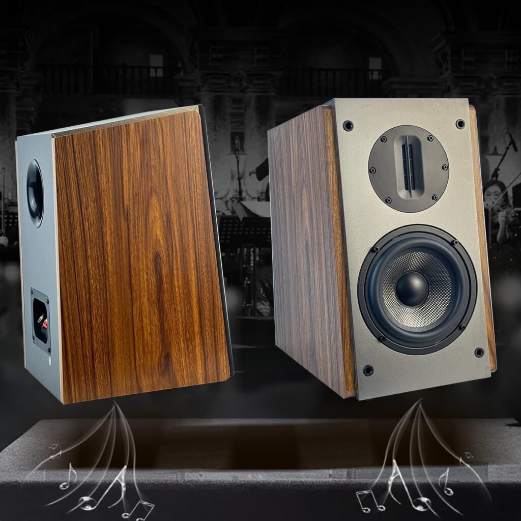Passive Bookshelf Speakers 5.25 High Output Woofer Inches Ribbon Tweeter One Pair - Needs Amplifier or Receiver to Operate (Brown)