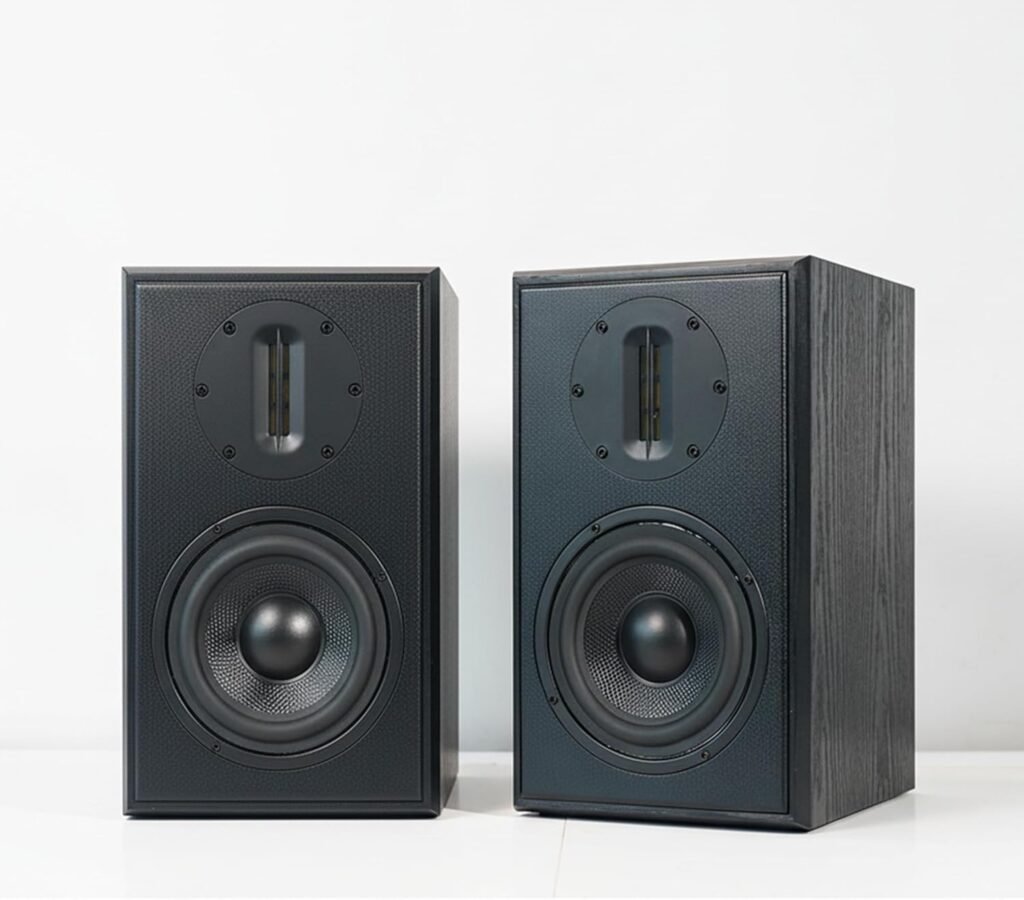 Passive Bookshelf Speakers 5.25 High Output Woofer Inches Ribbon Tweeter One Pair - Needs Amplifier or Receiver to Operate (Brown)