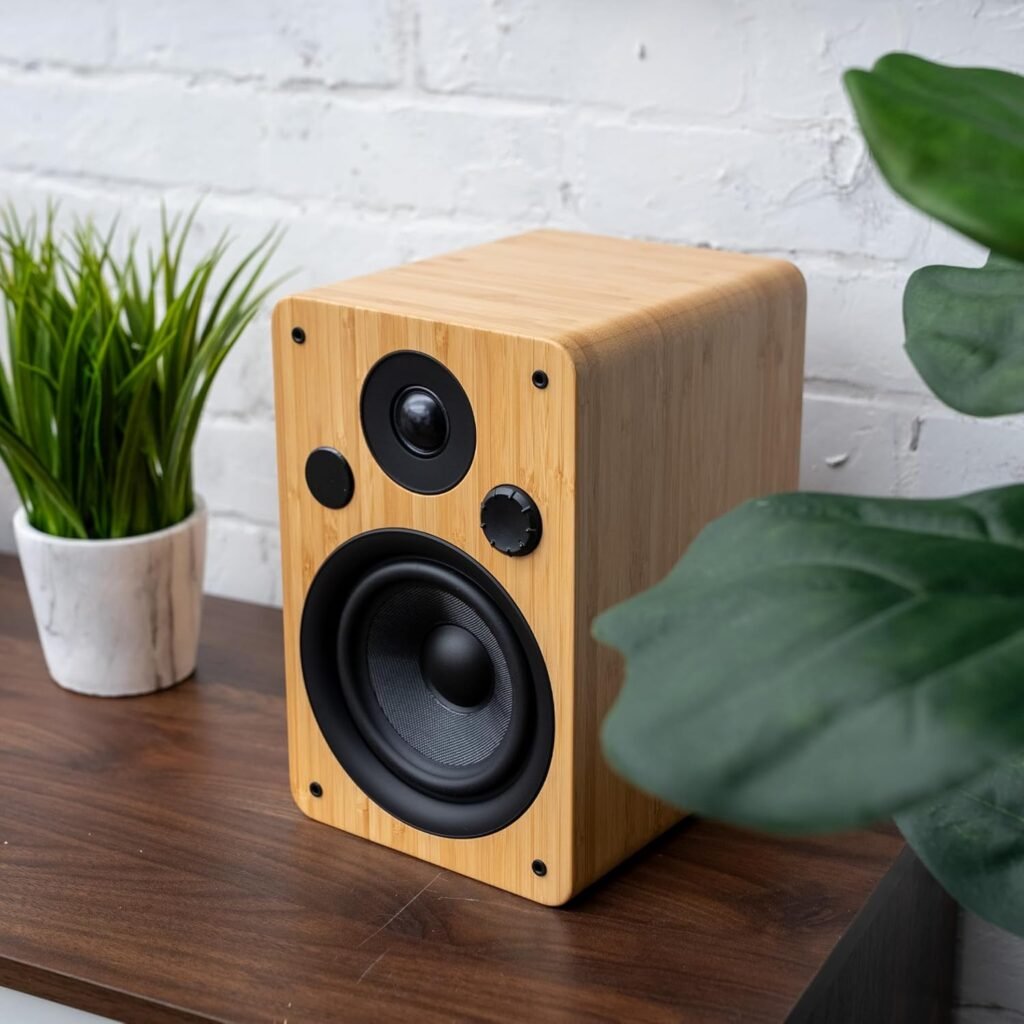 Peachtree Audio M25x Powered Bluetooth Bookshelf Speakers (Pair) – Real Bamboo Brown | Hi-Fi Stereo Sound, 5.25” Woofer, Sub Out, USB, Optical, RCA | for TV, Turntables, Desktop  Home Audio