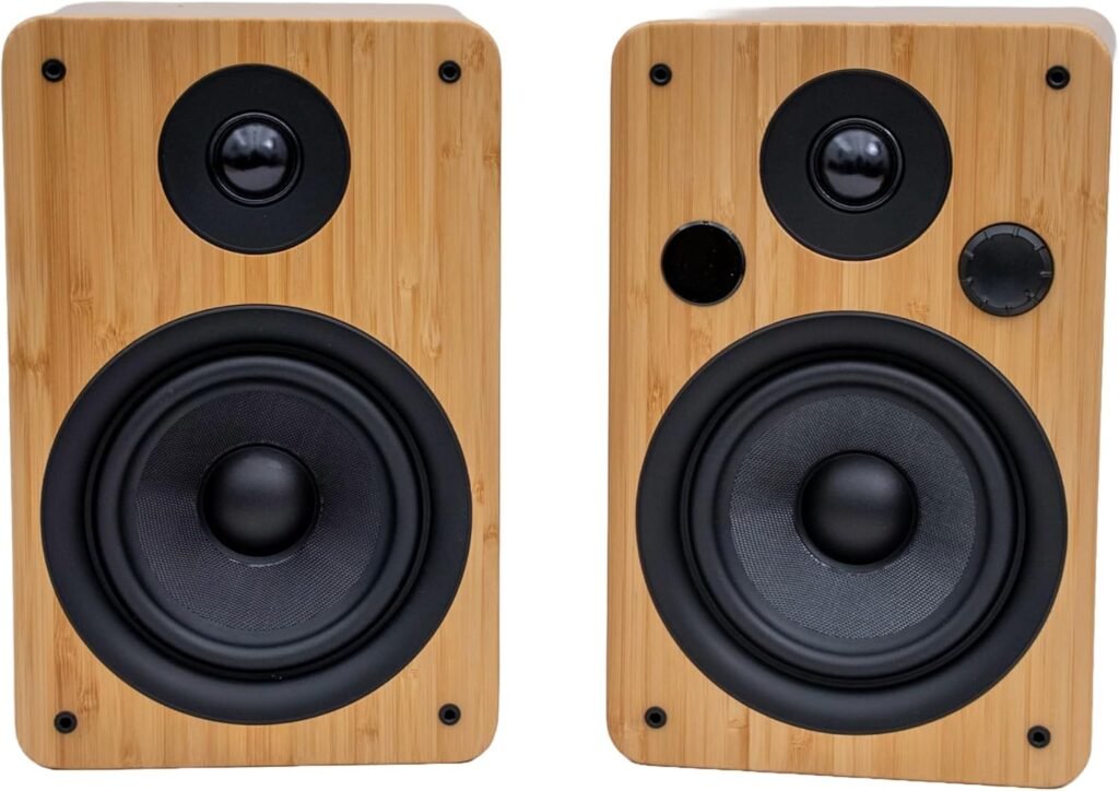 Peachtree Audio M25x Powered Bluetooth Bookshelf Speakers (Pair) – Real Bamboo Brown | Hi-Fi Stereo Sound, 5.25” Woofer, Sub Out, USB, Optical, RCA | for TV, Turntables, Desktop  Home Audio